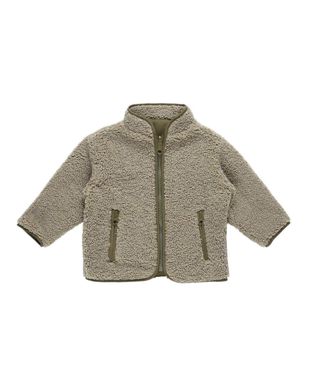 Quincy Mae Shearling Zip Jacket || Olive
