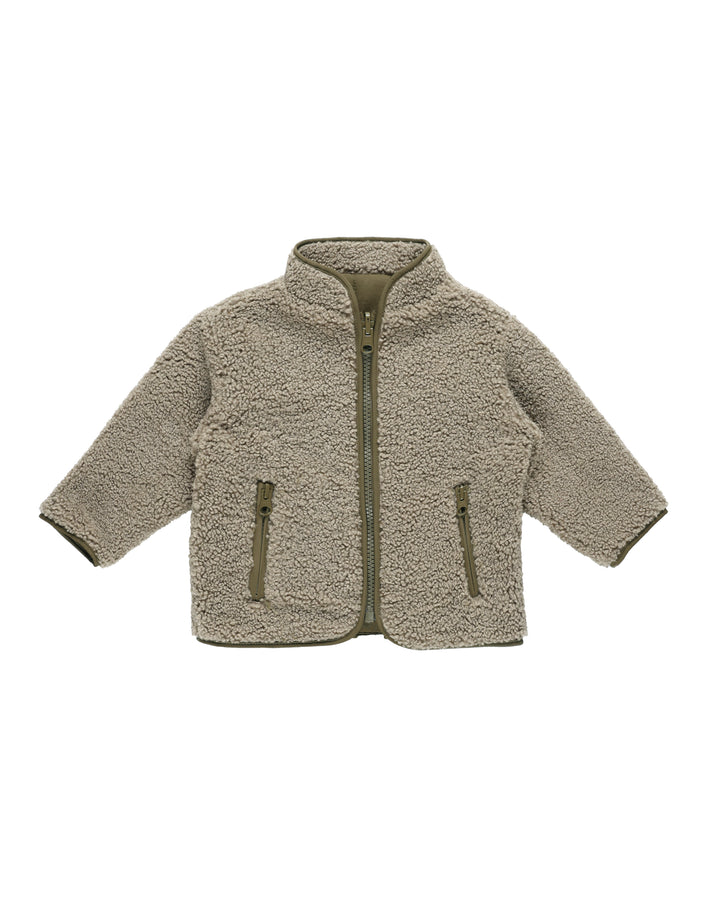 Quincy Mae Shearling Zip Jacket || Olive