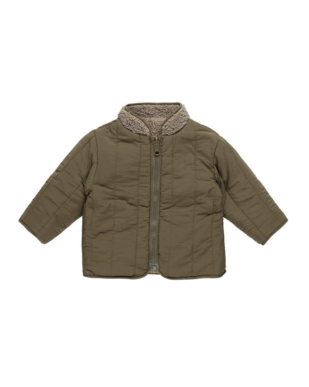 Quincy Mae Shearling Zip Jacket || Olive