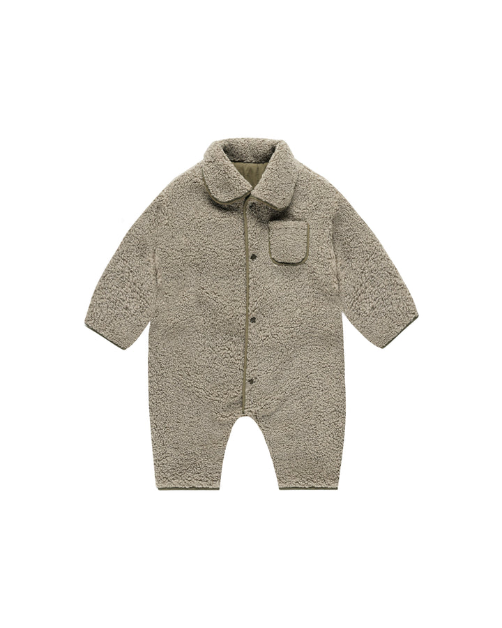 Quincy Mae Shearling Jumpsuit || Olive