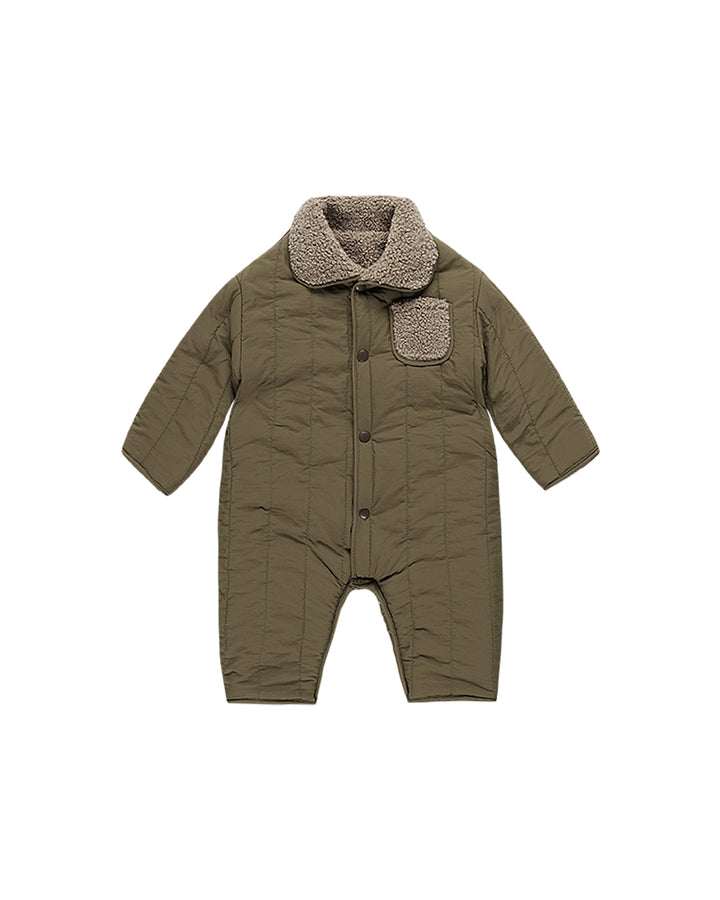 Quincy Mae Shearling Jumpsuit || Olive