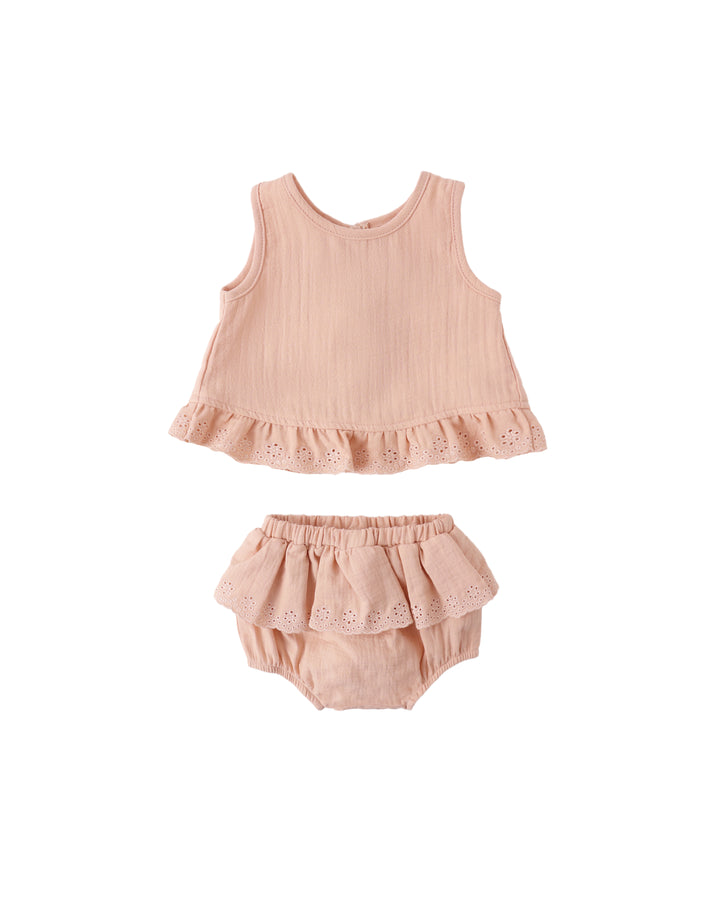 Quincy Mae Ruffled Tulip Top + Bloomer Set || Melon