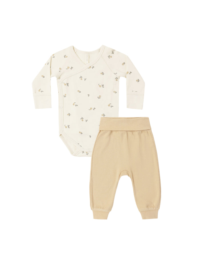 Quincy Mae Side Snap Bodysuit + Pant Set || Pears
