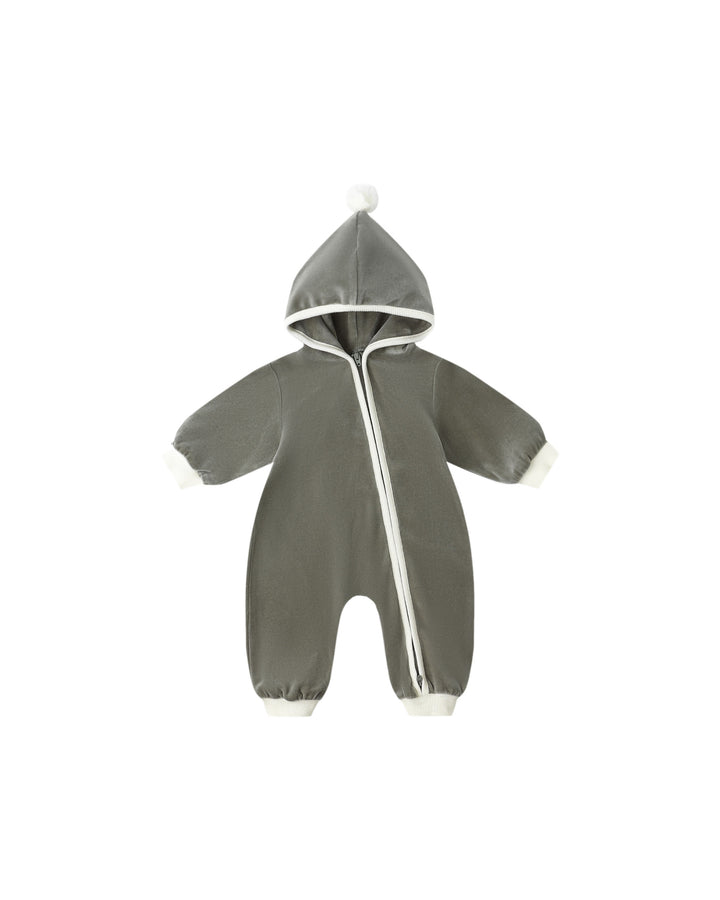 Quincy Mae Velour Zip Jumpsuit || Forest