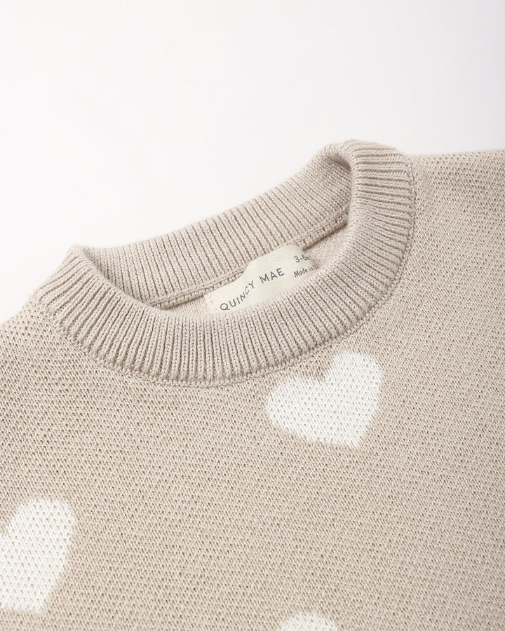 Quincy Mae Heart Knit Sweater || Oat