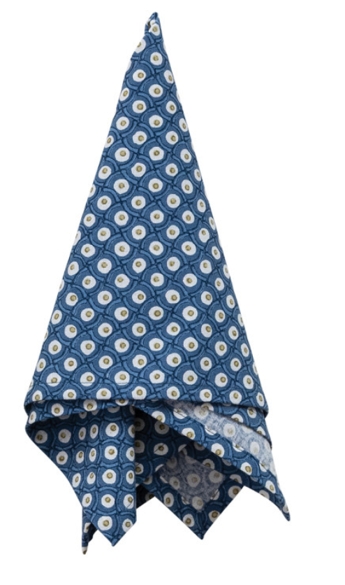 Cotton Napkins with Blue Block Print Patterns, Set of 4