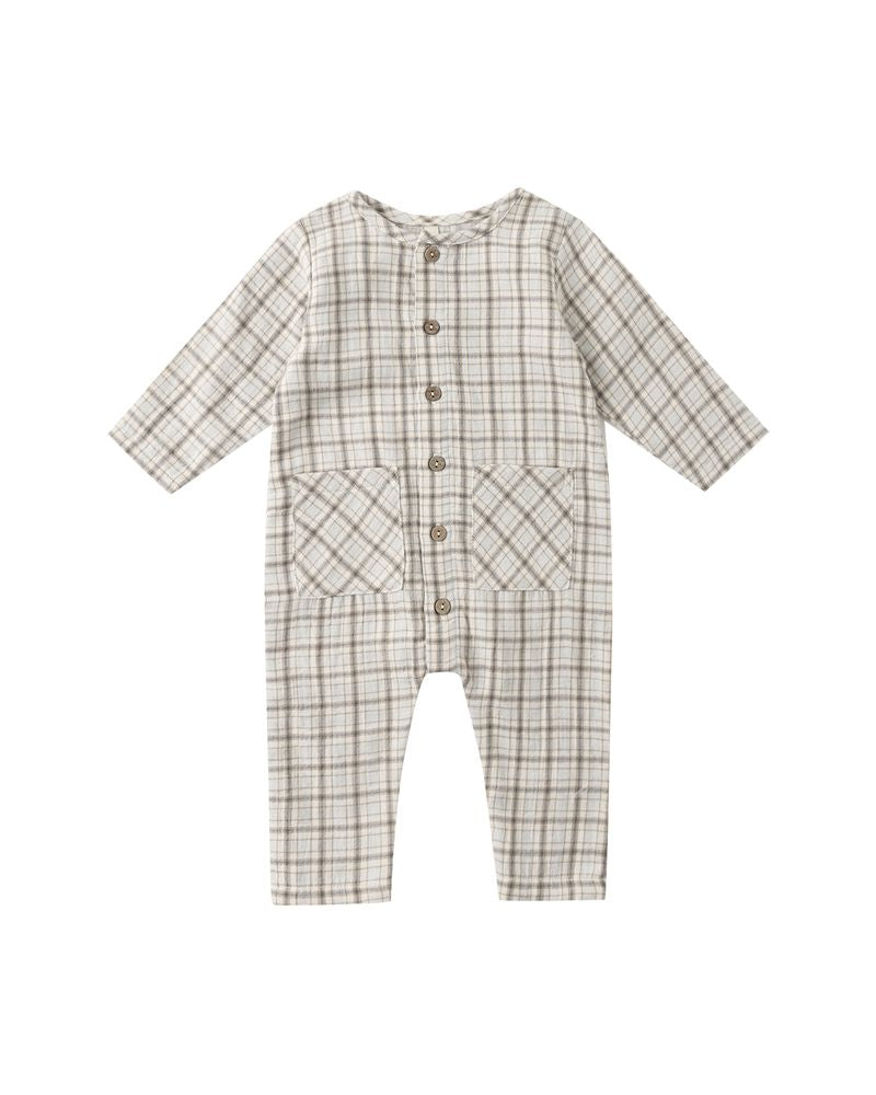 Quincy Mae Pocketed Woven Jumpsuit || Blue Plaid