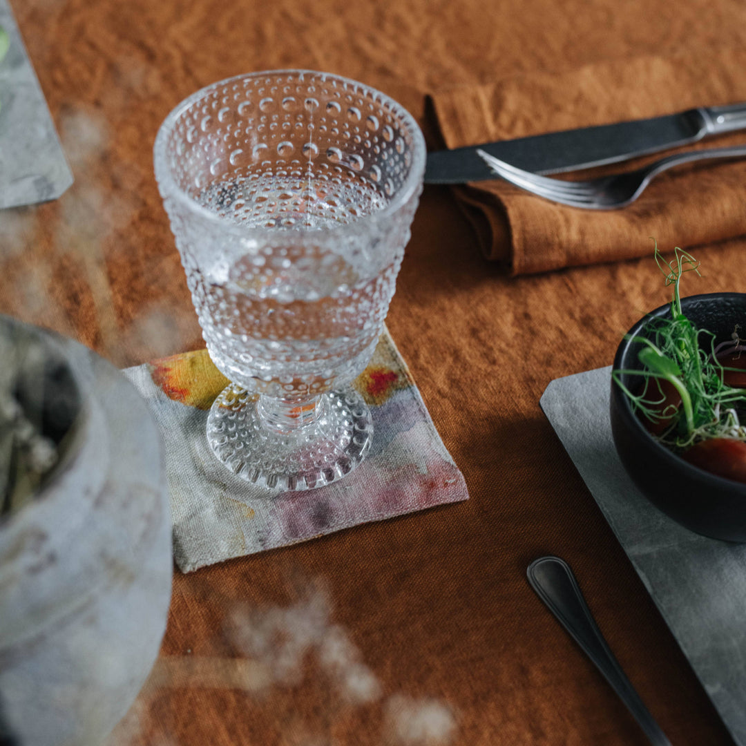 Orange Flow on Natural Linen Coasters Set of 4