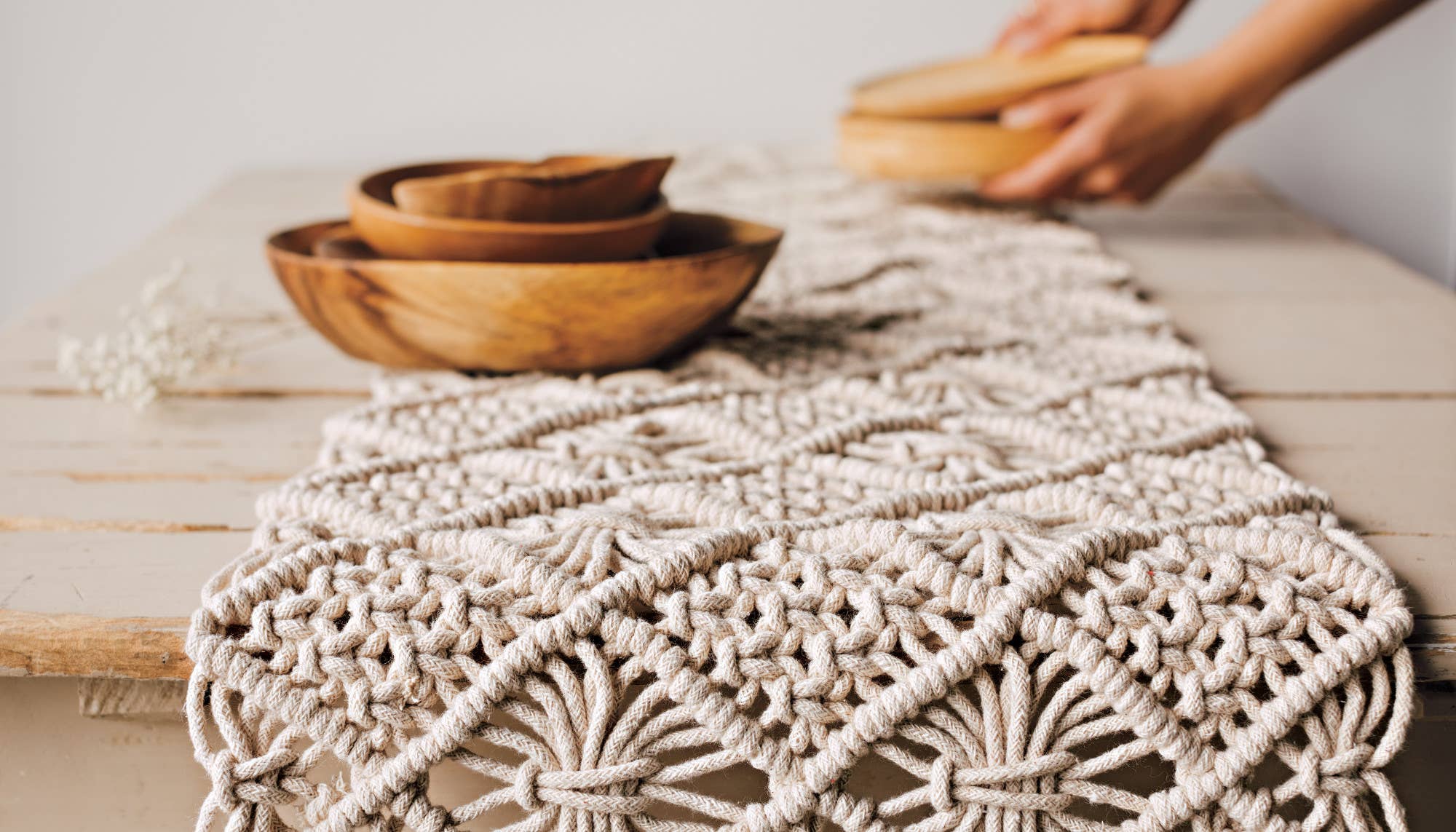 Natural Macrame Table Runner