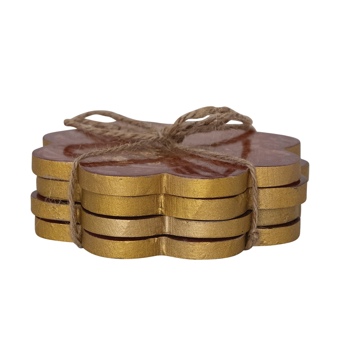 Coral Flower Shaped Coasters with Gold Foil, Set of 4