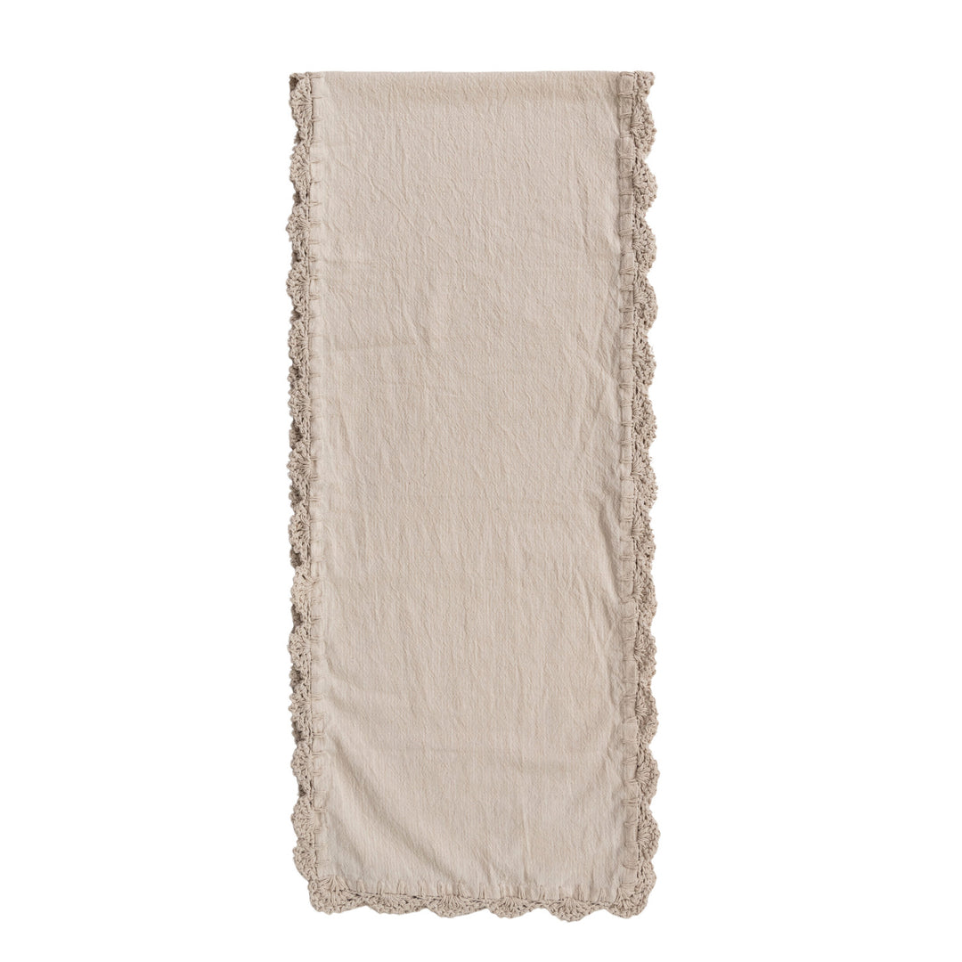 Cotton Table Runner with Crocheted Trim