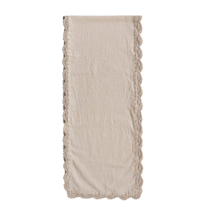 Cotton Table Runner with Crocheted Trim