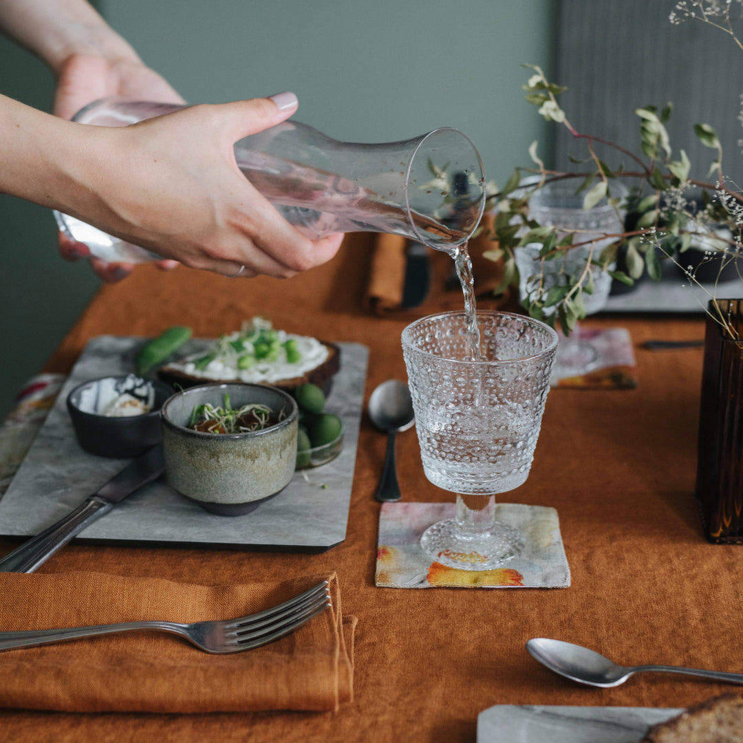 Orange Flow on Natural Linen Coasters Set of 4