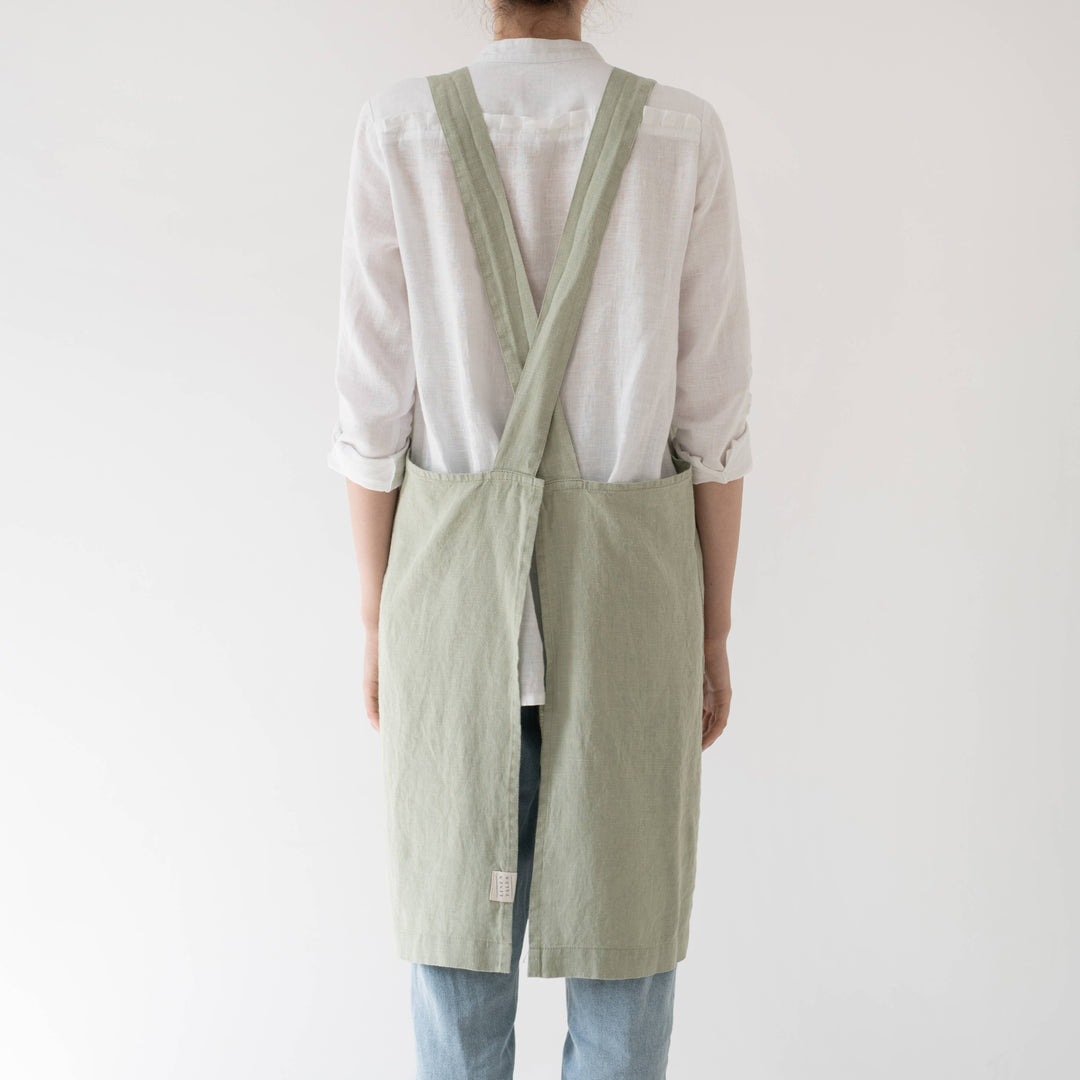 Sage Linen Japanese Crossback Apron