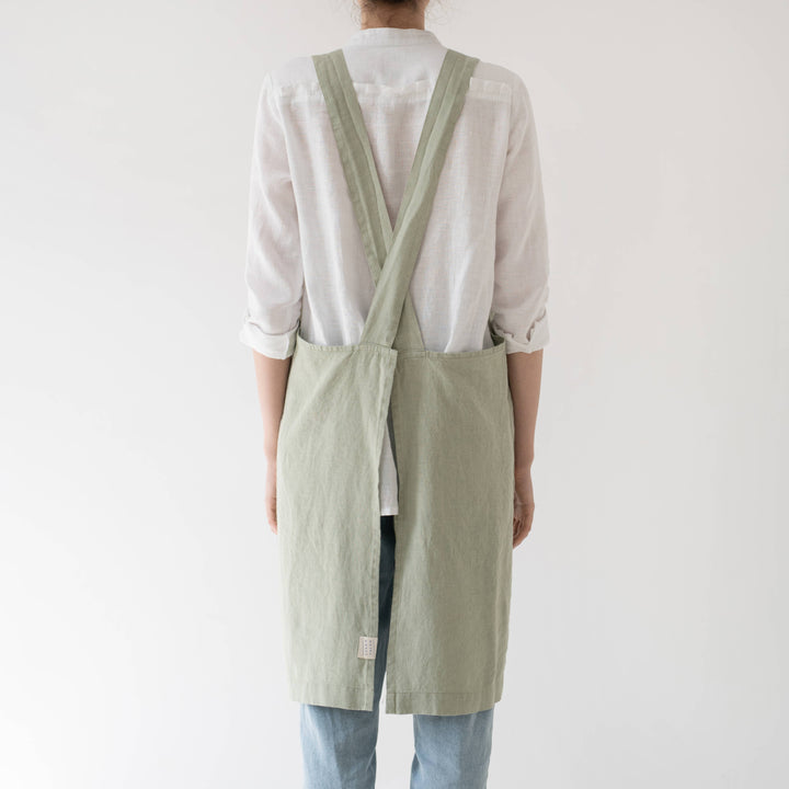 Sage Linen Japanese Crossback Apron
