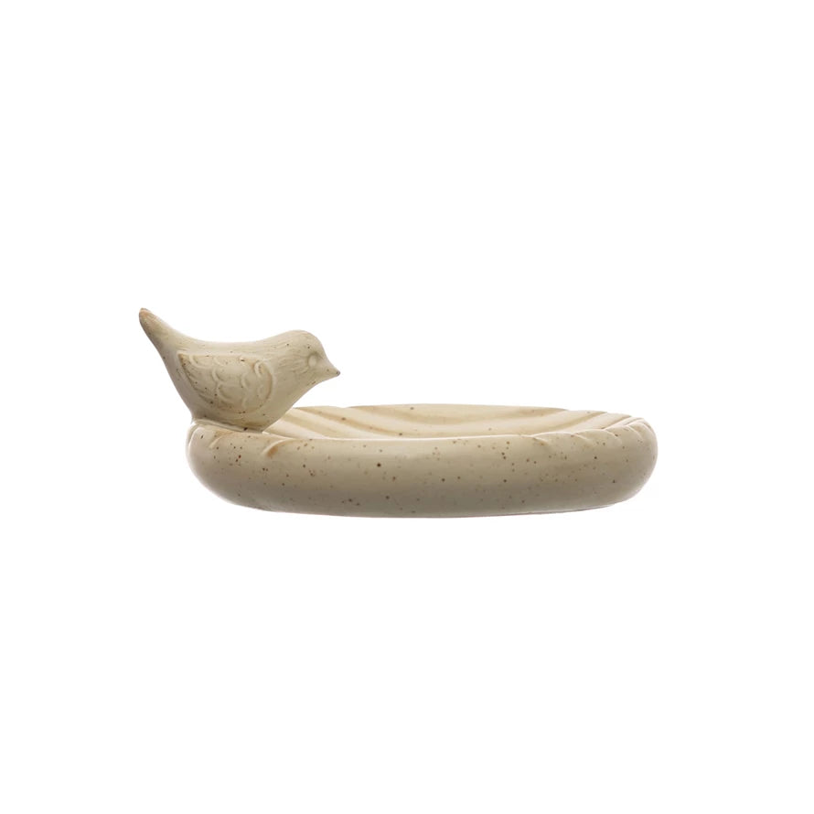 Debossed Stoneware Soap Dish with Bird