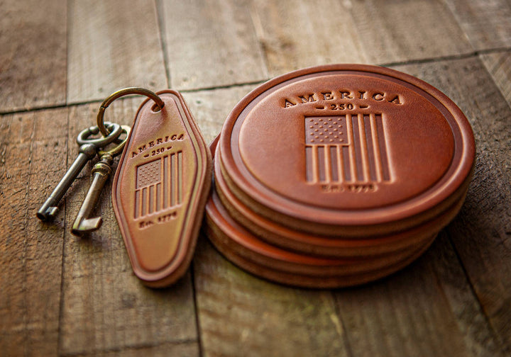 New Hampshire American Flag Leather Coaster