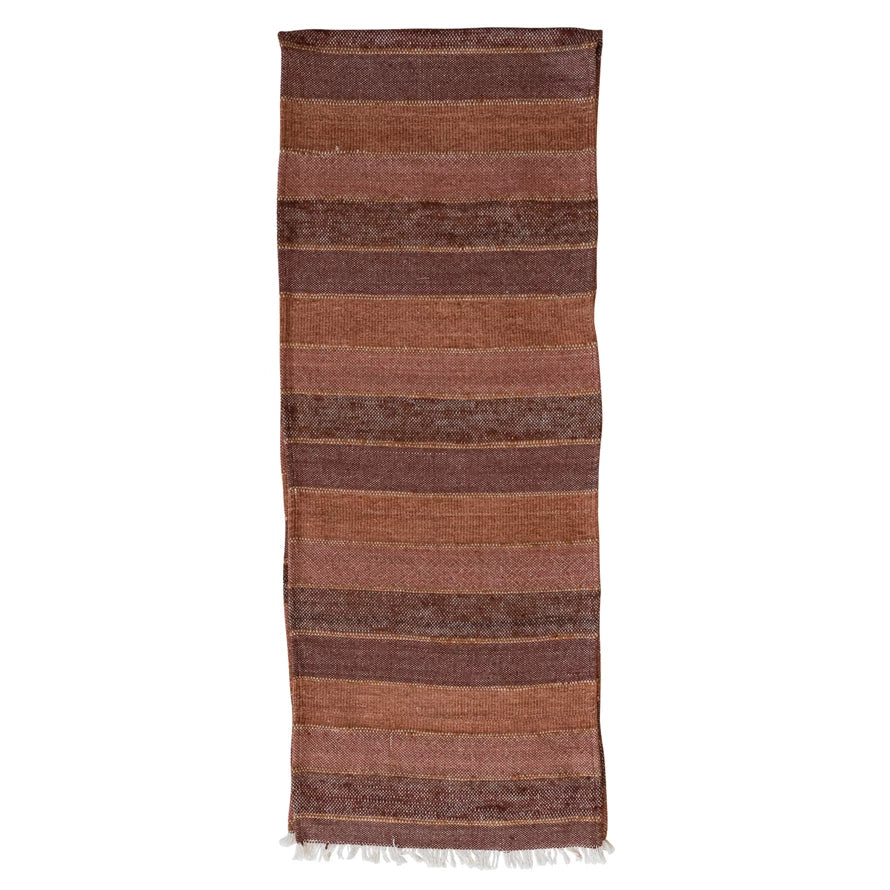 Woven Blend Slub Striped Table Runner with Frayed Edges
