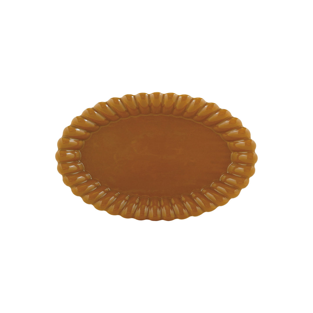 Stoneware Scalloped Platter, Mustard Color