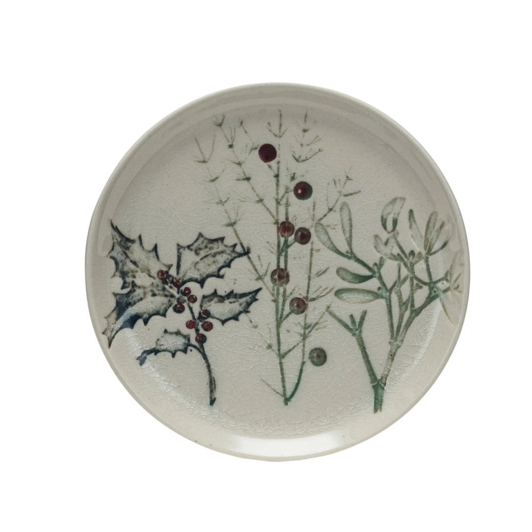 Winter Botanical Debossed Stoneware Plate, 5"