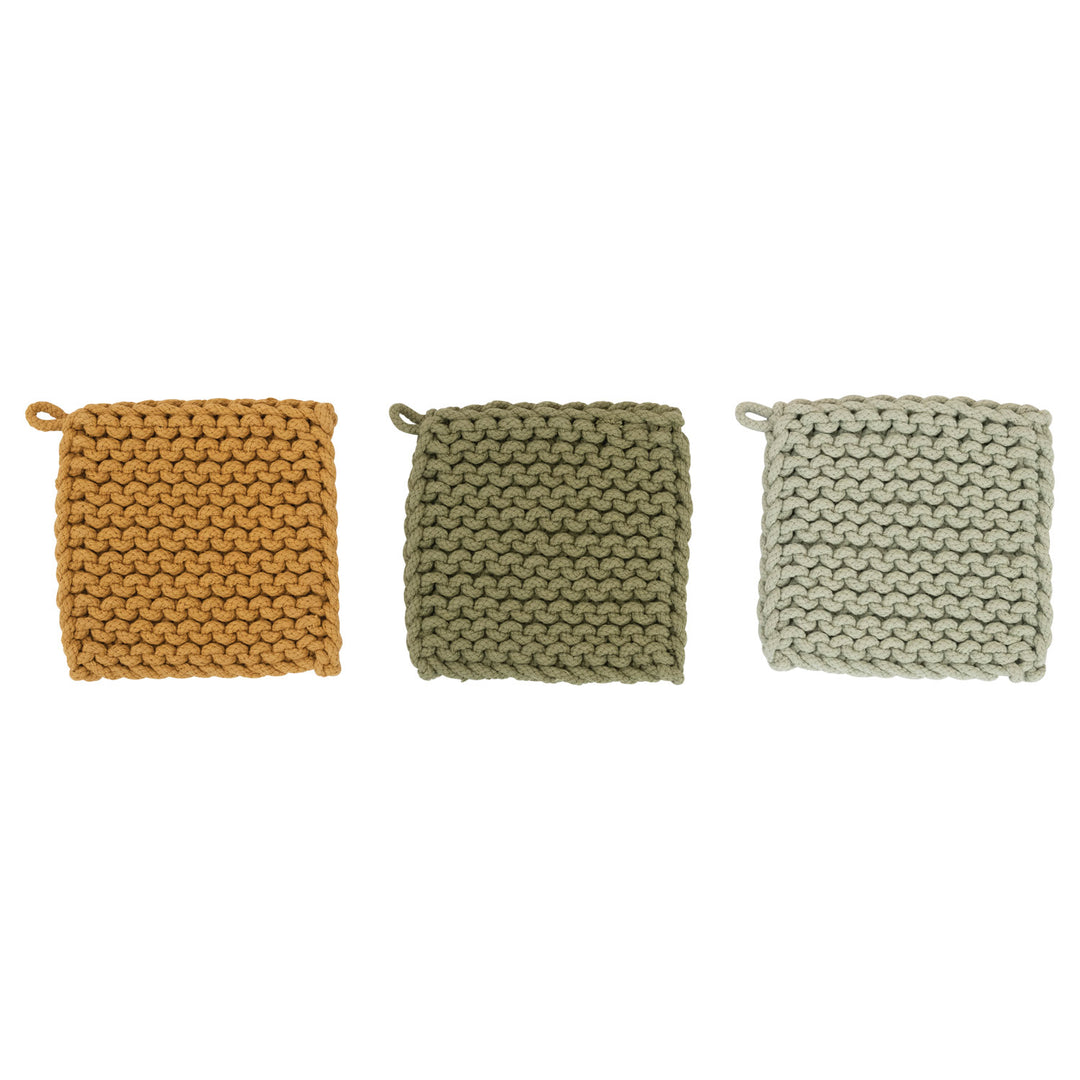 Cotton Crocheted Pot Holder, Sage Palette