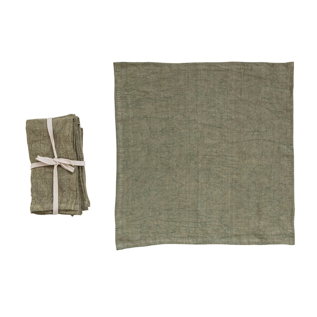 Olive Stonewashed Linen Napkins, Set of 4