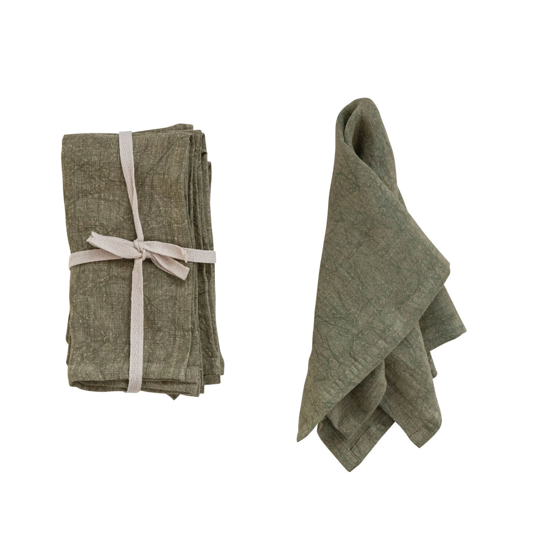 Olive Stonewashed Linen Napkins, Set of 4
