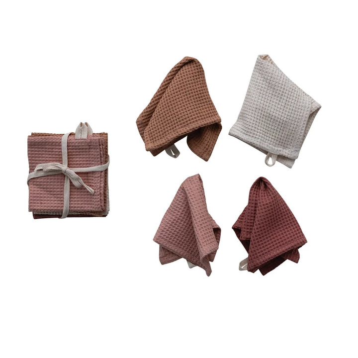 Woven Linen & Cotton Waffle Dish Cloths, Set of 4