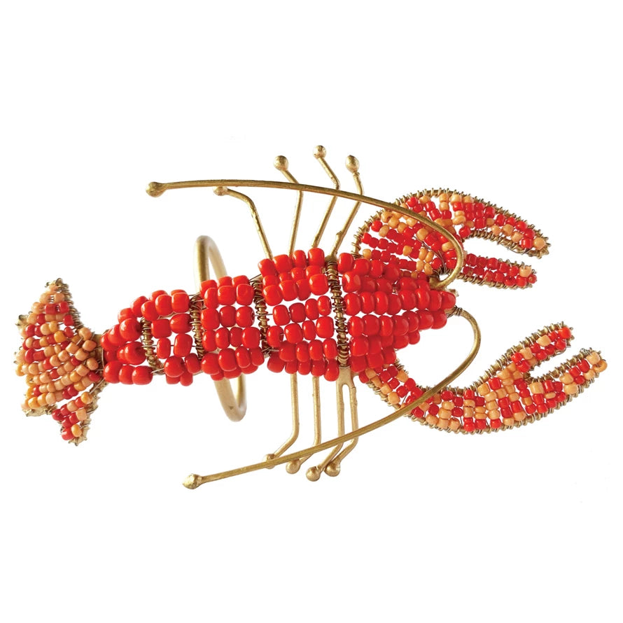 Lobster Napkin Rings w/ Glass Beads, Set of 4