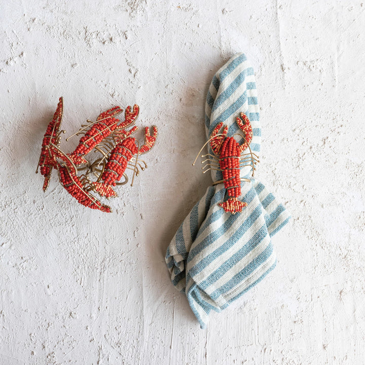 Lobster Napkin Rings w/ Glass Beads, Set of 4