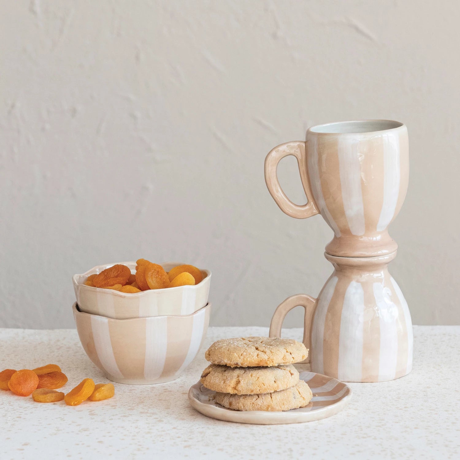 White & Blush Hand-Painted Stoneware Footed Mug