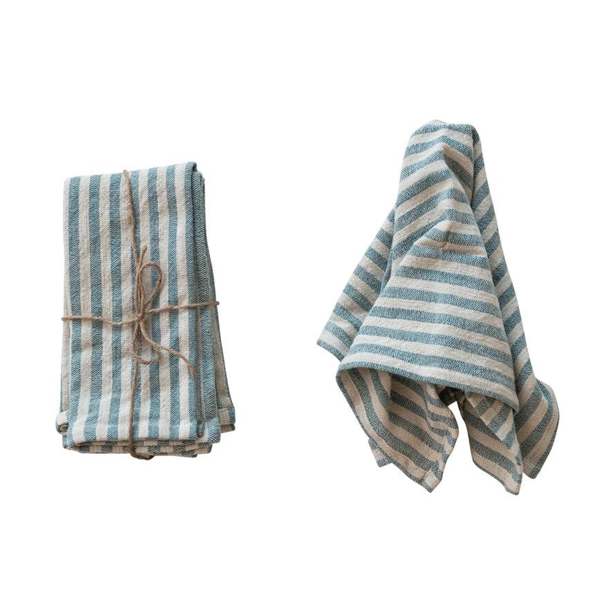 Blue and Natural Striped Woven Cotton Napkins