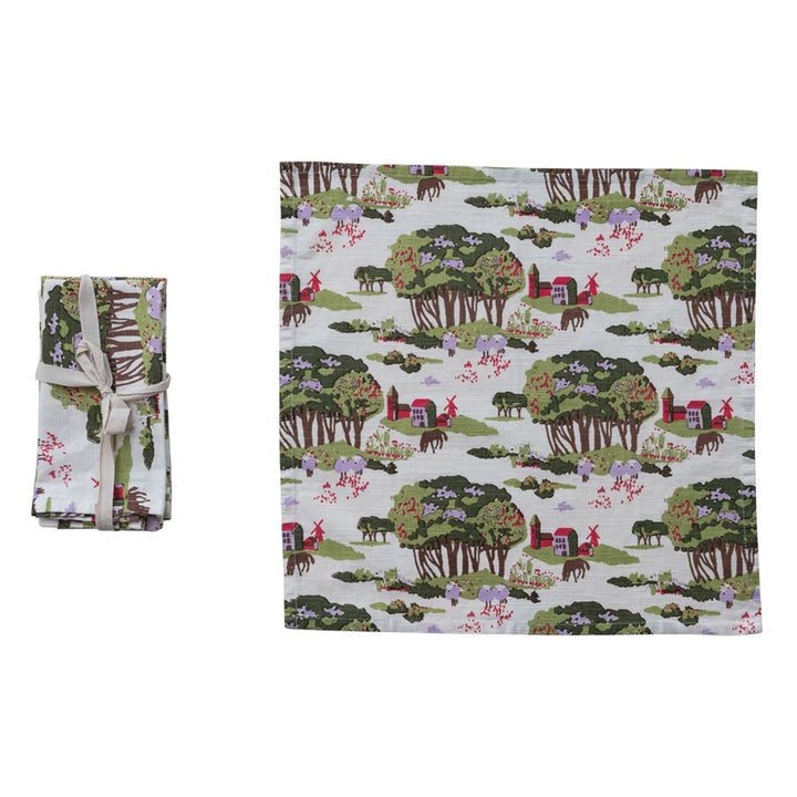 18" Farm, Trees, and Animals Cotton Napkins, Set of 4