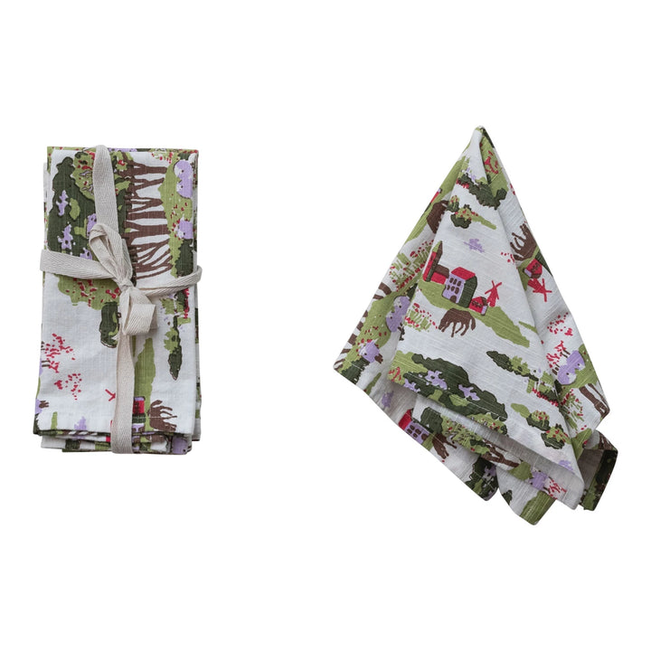 18" Farm, Trees, and Animals Cotton Napkins, Set of 4
