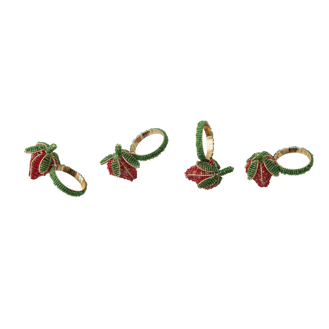 Handmade Glass Beaded Strawberry Napkin Rings, Set of 4
