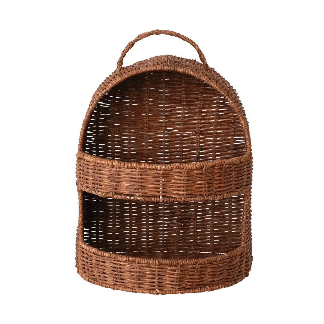 Hand-Woven Rattan 2-Tier Basket with Handle, Natural