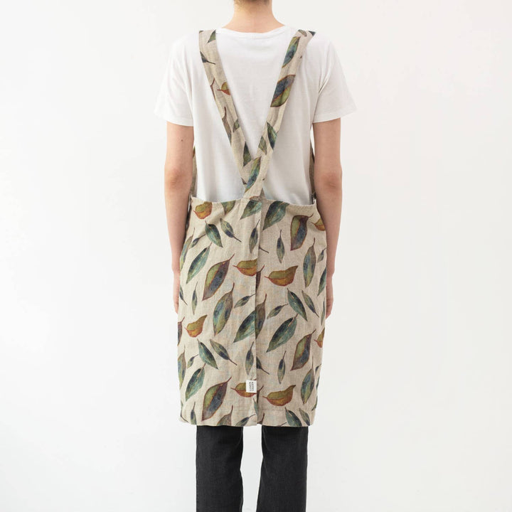 Golden Fall on Dark Natural Linen Japanese Crossback Apron