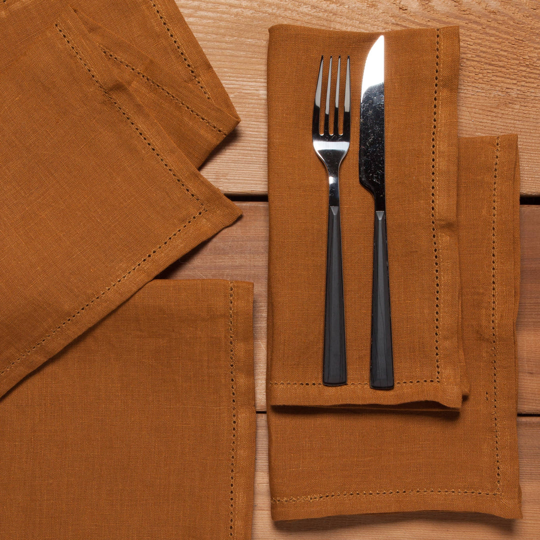 Amber Hemstitch Linen Napkins Set of 4