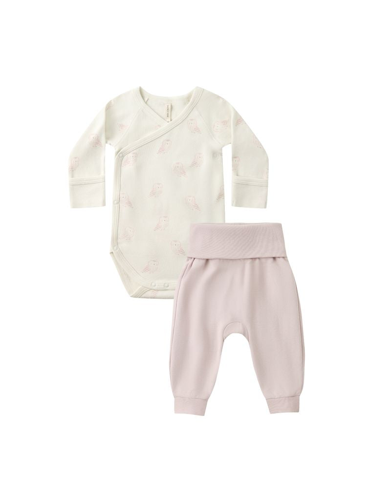 Quincy Mae Side Snap Bodysuit + Pant Set || Snow Owls