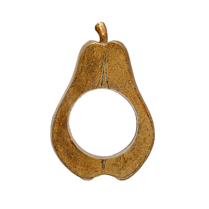 Resin Pear Napkin Ring, Antique Gold Finish - 3-3/4"L