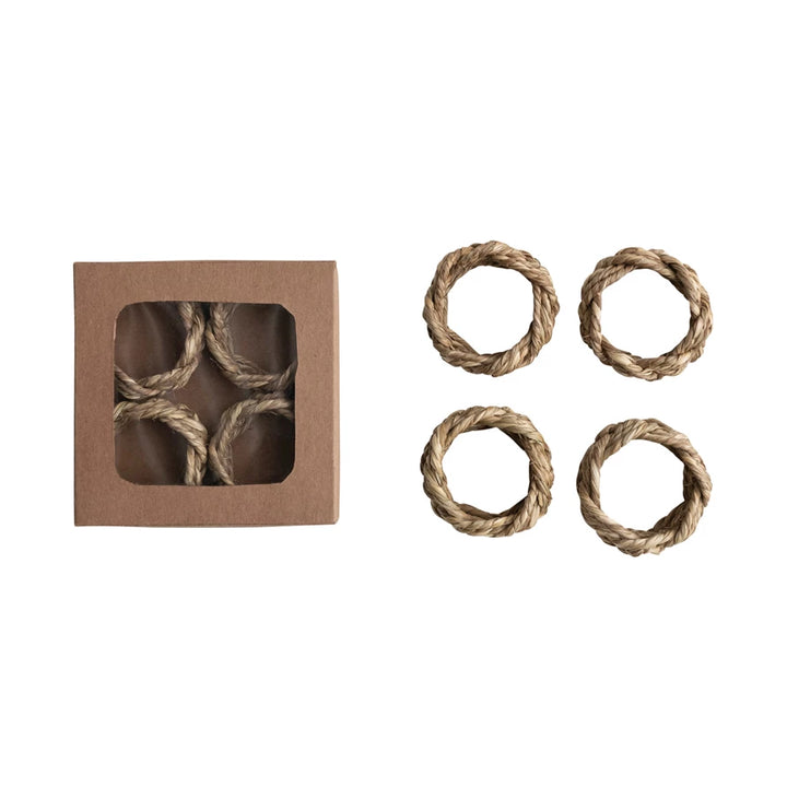 Round Braided Seagrass Napkin Rings, Set of 4 in Box - 2"
