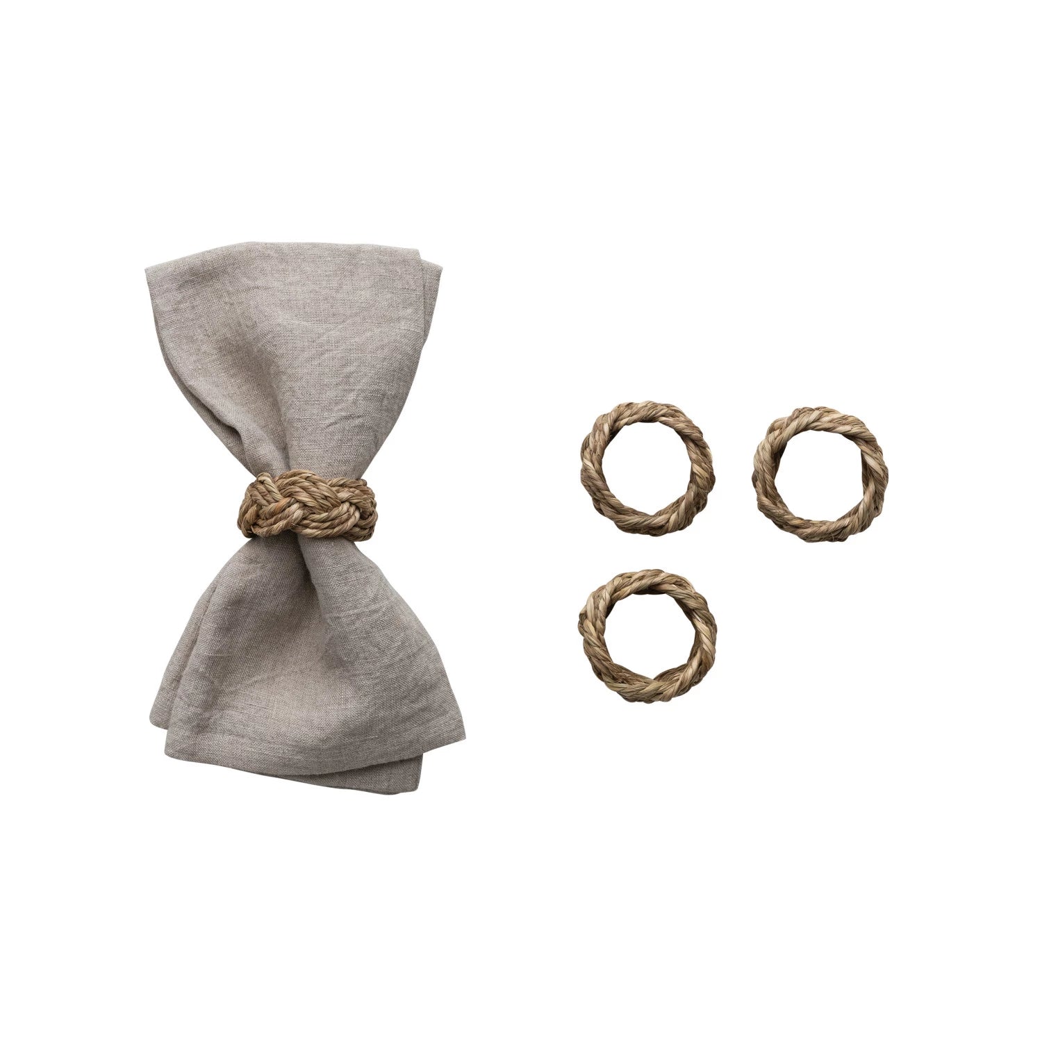 Round Braided Seagrass Napkin Rings, Set of 4 in Box - 2"