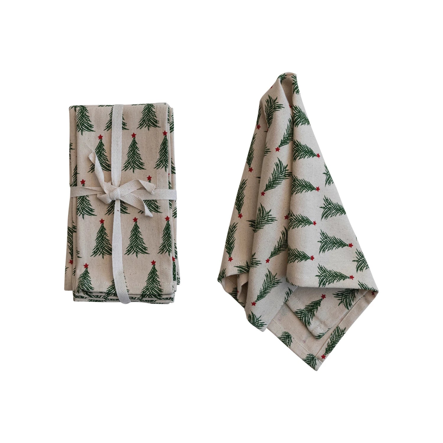 Christmas Tree Cotton Printed Napkins, Set of 4