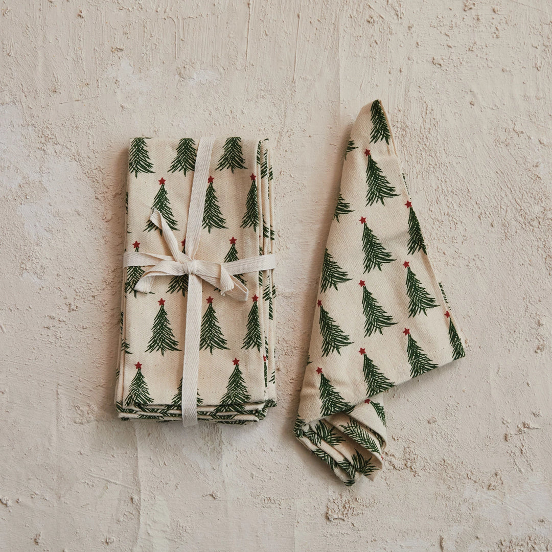 Christmas Tree Cotton Printed Napkins, Set of 4