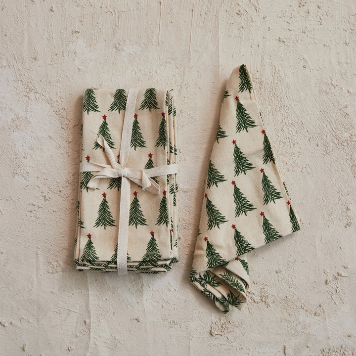 Christmas Tree Cotton Printed Napkins, Set of 4