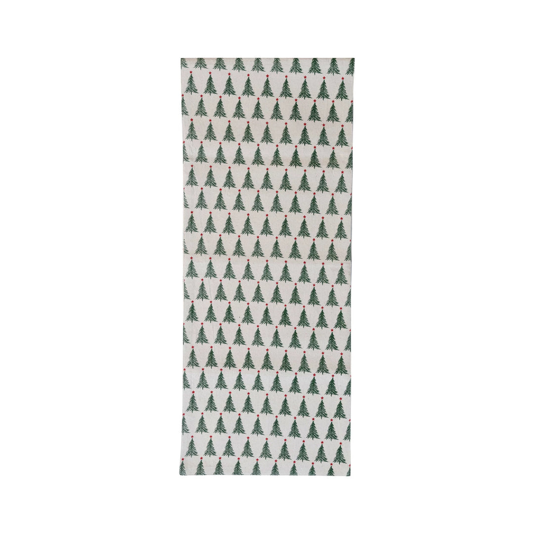 Christmas Tree Cotton Printed Table Runner, 72"