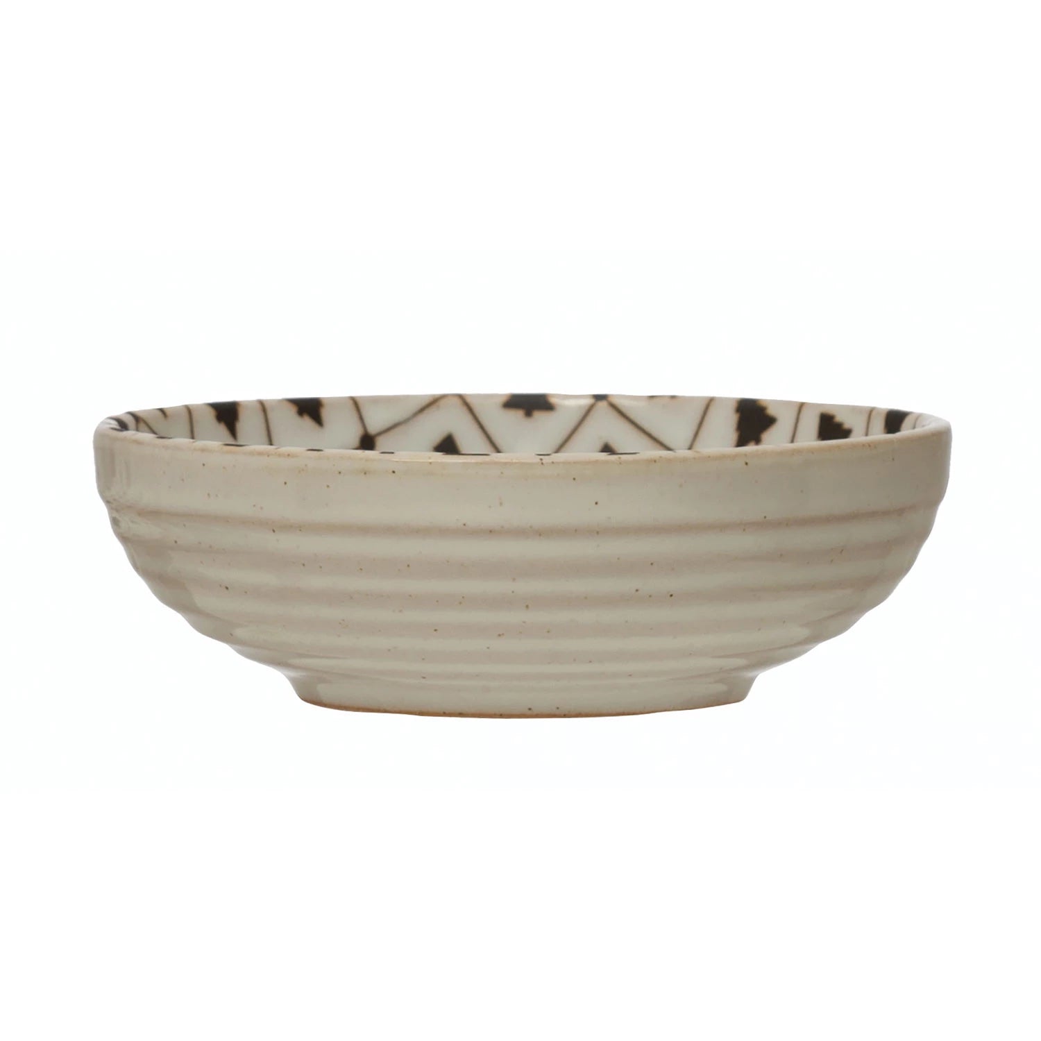 5" Round x 1-1/2"H Stoneware Bowl with Tree Pattern, Reactive Glaze, White and Black