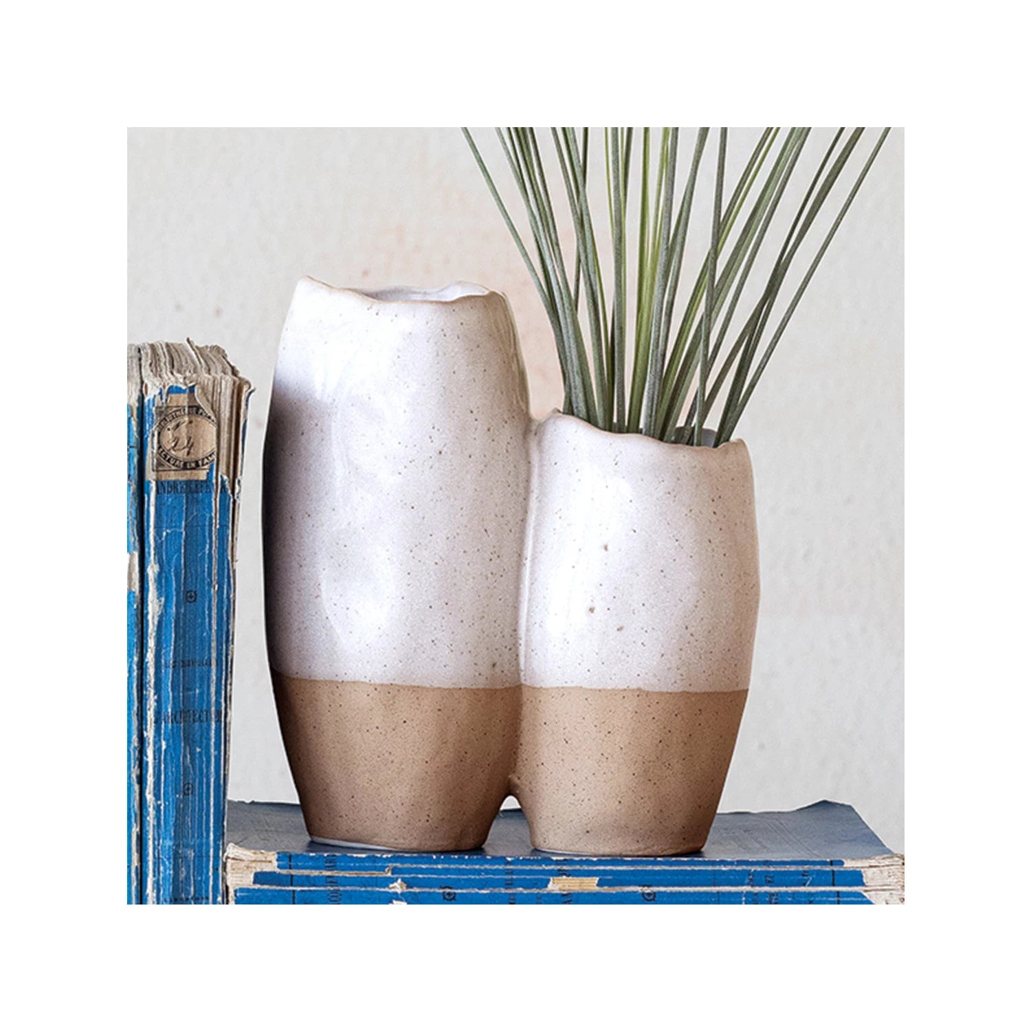 Two-Tone Stoneware Vase w/ 2 Sections