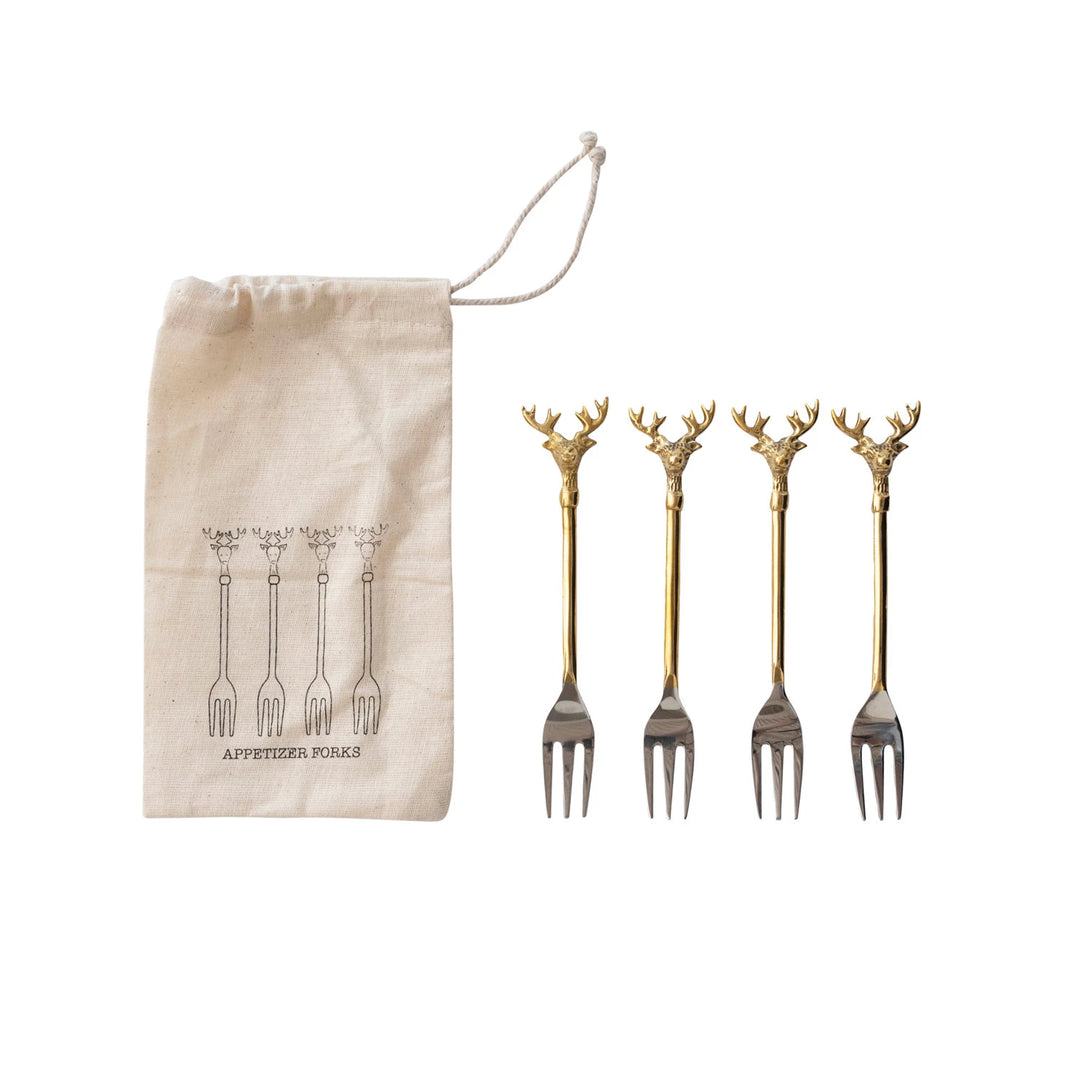 Reindeer Appetizer Forks, Set of 4