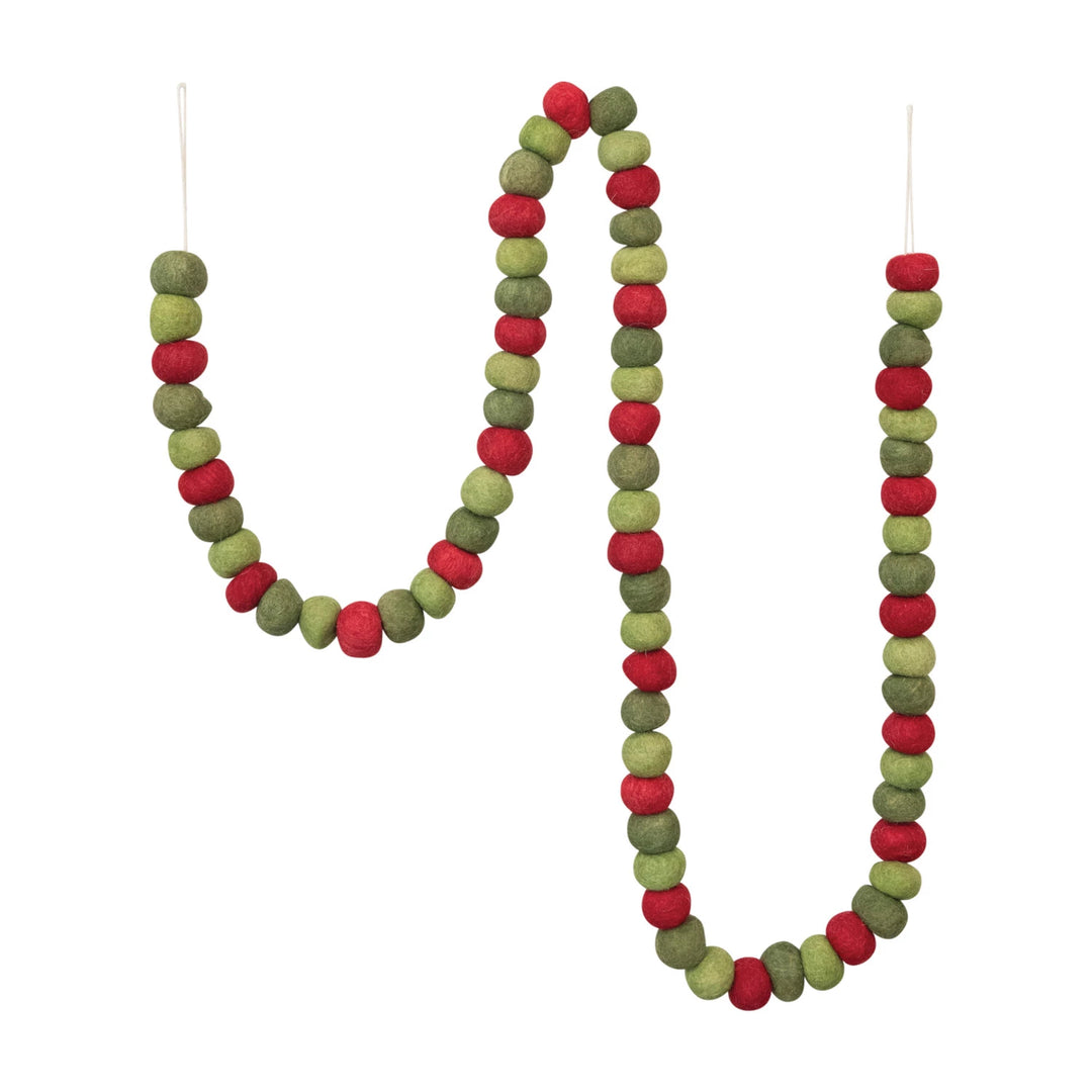 72"L Wool Felt Ball Garland, Red and Green Colors